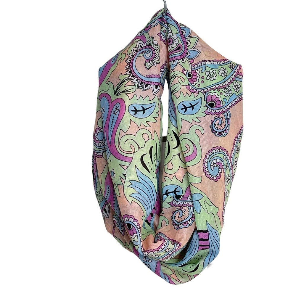 Lavello Chiffon Infinity Scarf Paisley Pastel Pink Lightweight Spring Summer - Picture 8 of 8